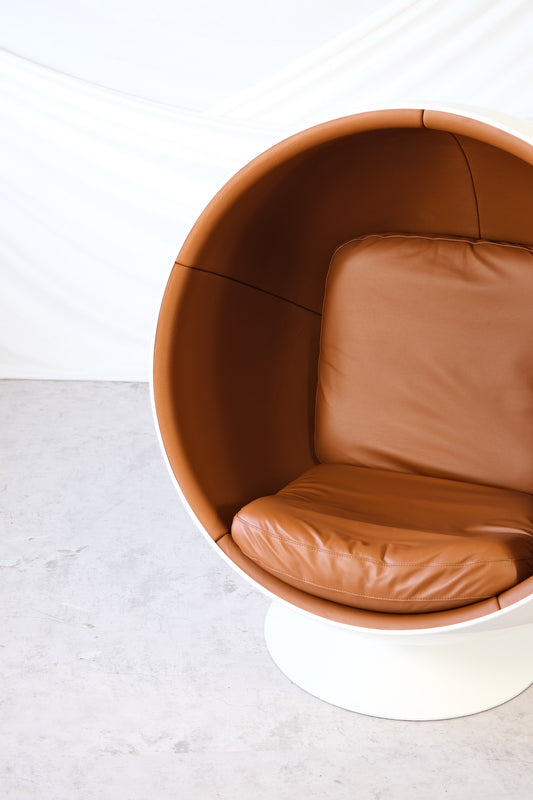 Eero Aarnio Ball Chair with Brown Leather Upholstery