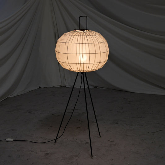 Vintage Tripod Floor Lamp with Silk Shade, 1940s