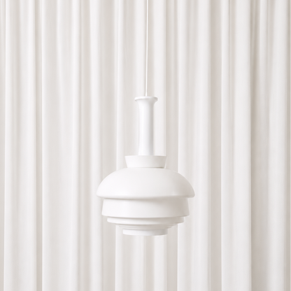 Rare vintage A335B pendant lamp by Alvar Aalto, manufactured in Finland by valaisinpaja. White metal shade with authentic wear and visible patina.