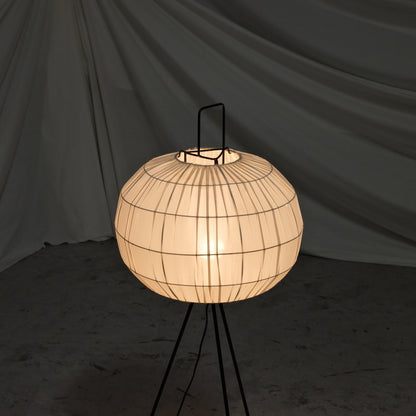 Vintage Tripod Floor Lamp with Silk Shade, 1940s