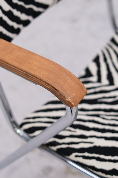 Set of 6 Vintage Tubular Steel Chairs with Zebra Upholstery