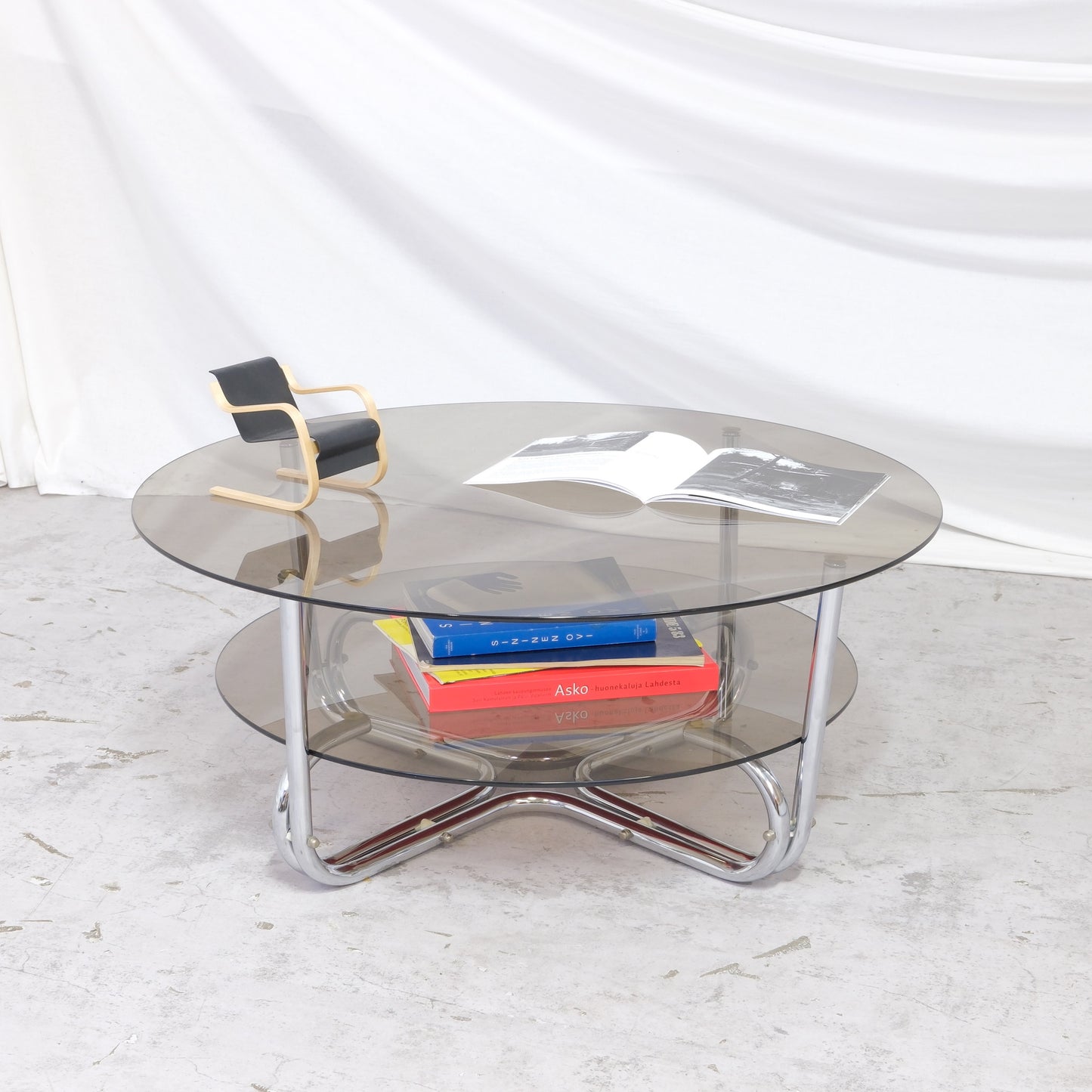 Vintage Italian Glass Coffee Table | Chrome & Glass Round Table