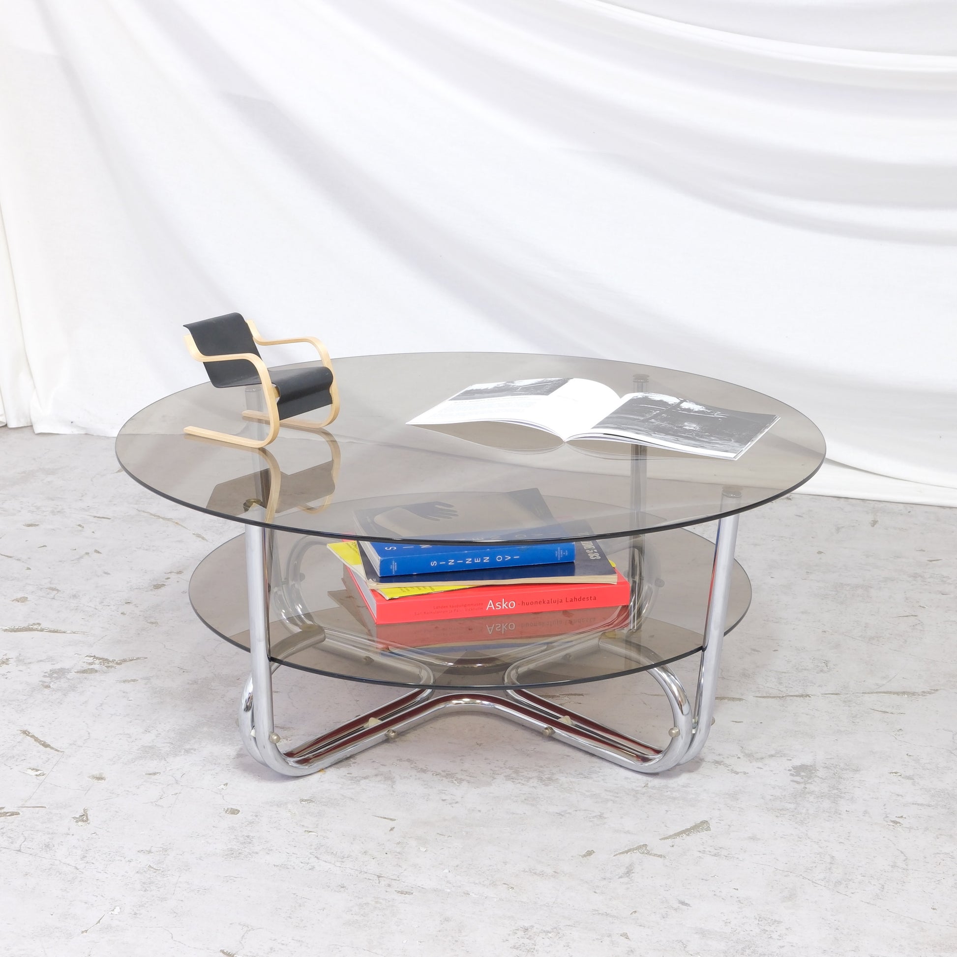 Vintage Italian Glass Coffee Table | Chrome & Glass Round Table