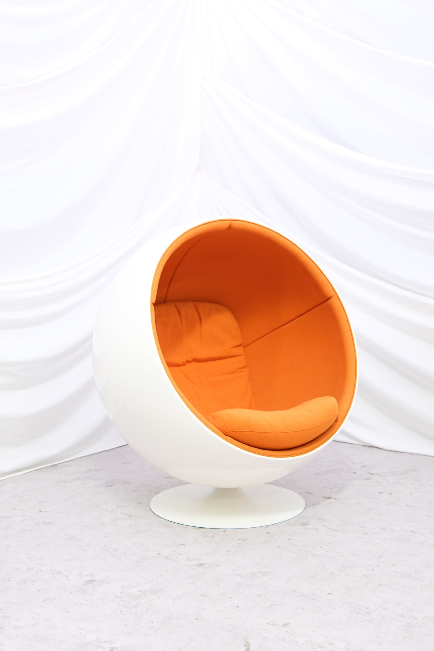 Eero Aarnio Ball Chair by Adelta white fiberglass with orange interior