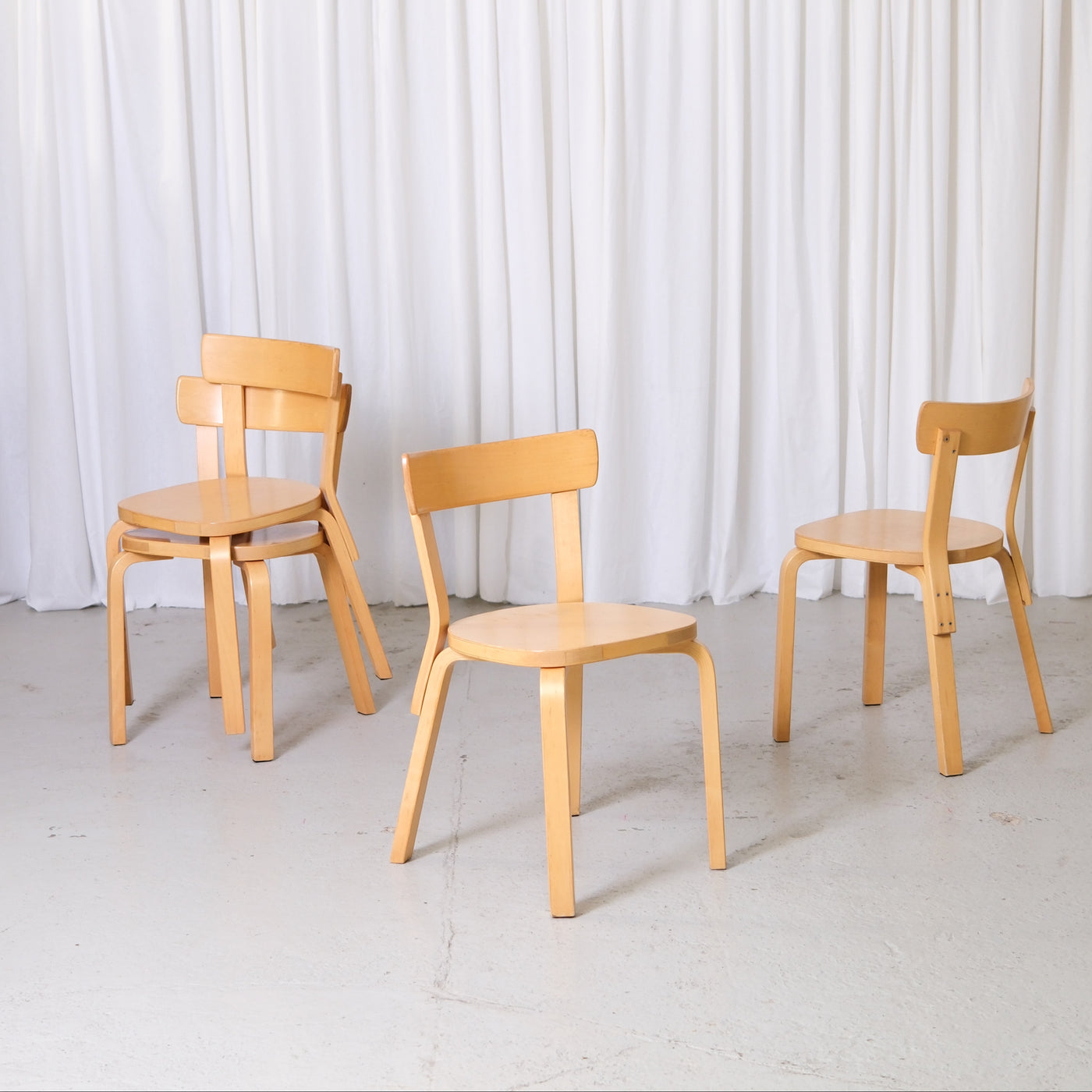 Vintage Alvar Aalto Artek 69 chairs in birch