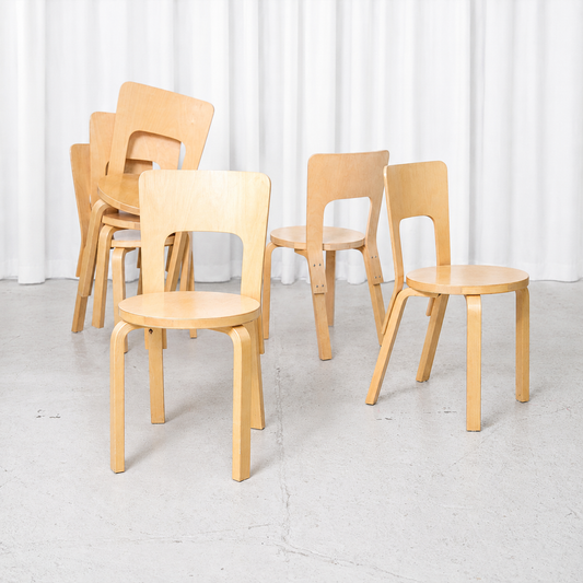 Vintage Alvar Aalto Chair 66 for Artek in natural birch. Good condition with light signs of use and a beautiful natural patina. Sold individually.