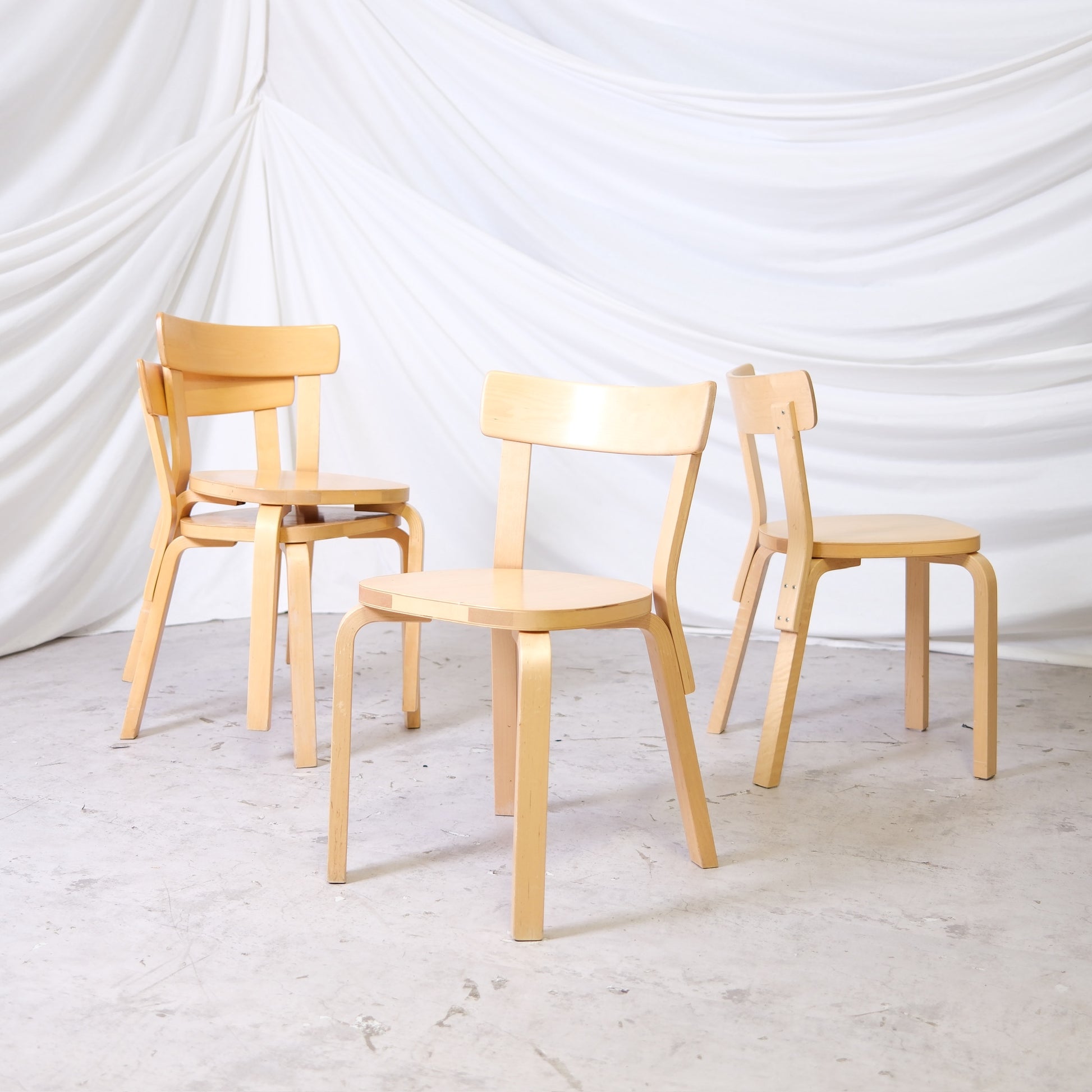 Vintage Alvar Aalto Chair 69 by Artek in natural birch. Finnish design classic in good vintage condition. Available individually. Worldwide shipping.