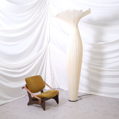 Aqua Creations Morning Glory floor lamp handcrafted in crushed silk over metal. Sculptural organic form and soft warm light. Helsinki pickup and worldwide shipping available.