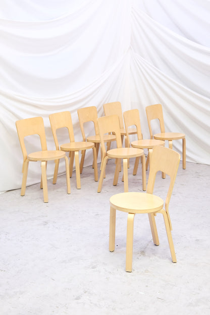 Original Artek 66 chair designed by Alvar Aalto. Solid birch, very good condition, year 2011. Available individually. Worldwide shipping from Finland.