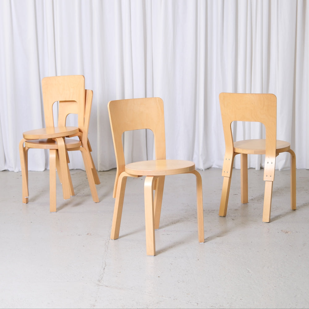 Vintage Artek Chair 66 by Alvar Aalto in birch with rounded backrest and bentwood legs