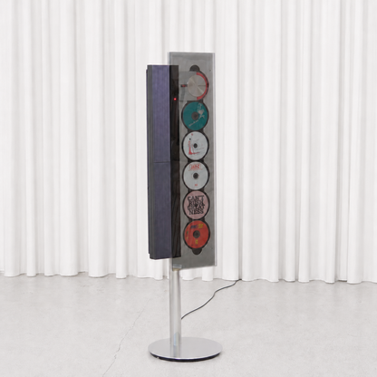Bang & Olufsen BeoSound 9000 CD player with floor stand, six-disc glass front and smoked glass panel
