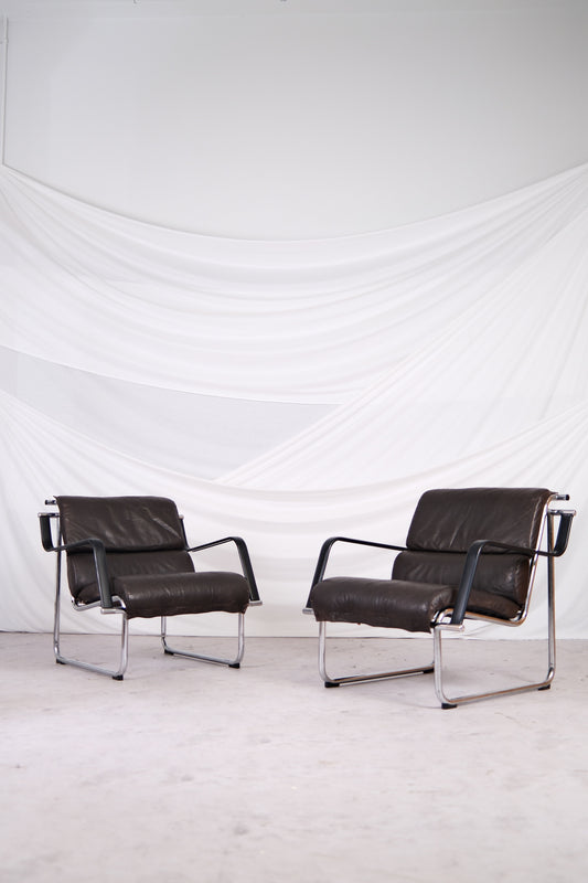 Remmi Armchairs by Yrjö Kukkapuro for Avarte Brown Leather