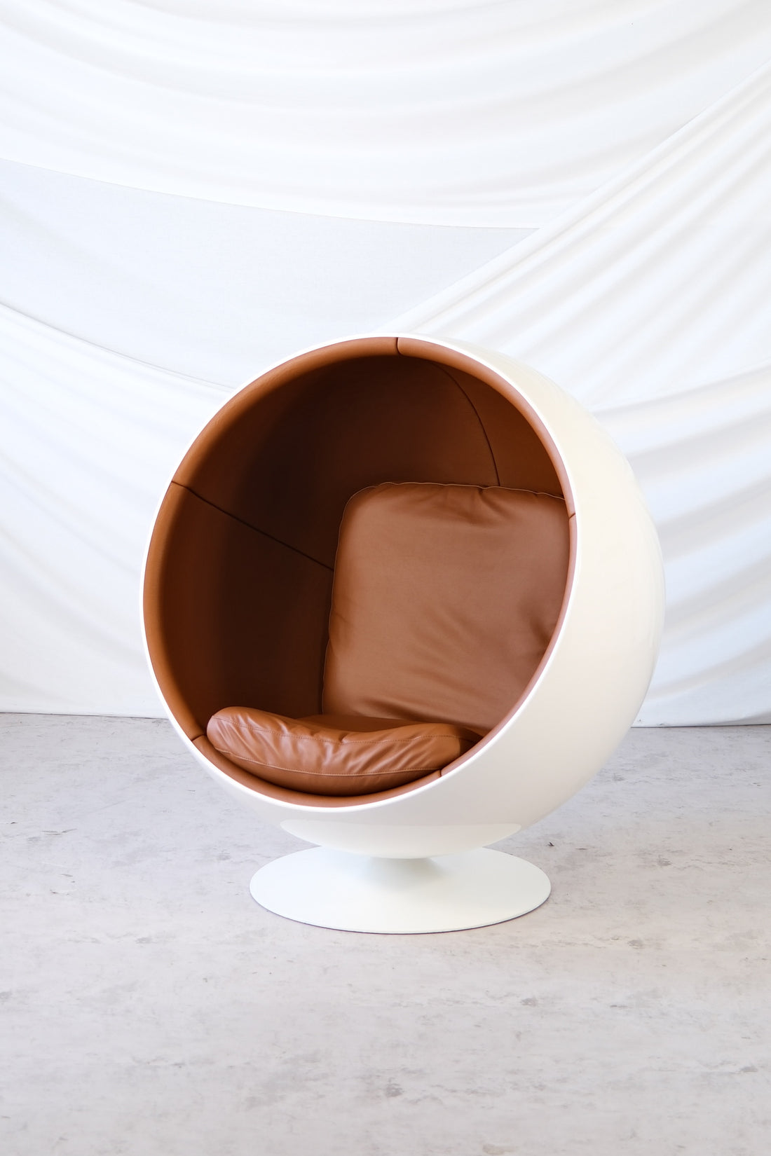 Eero Aarnio Ball Chair with Brown Leather Upholstery