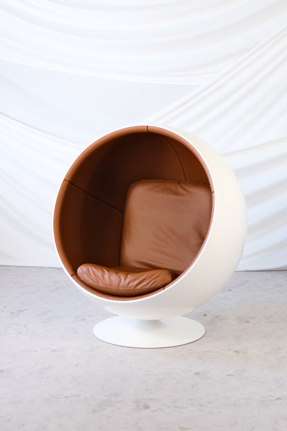 Eero Aarnio Ball Chair with Brown Leather Upholstery