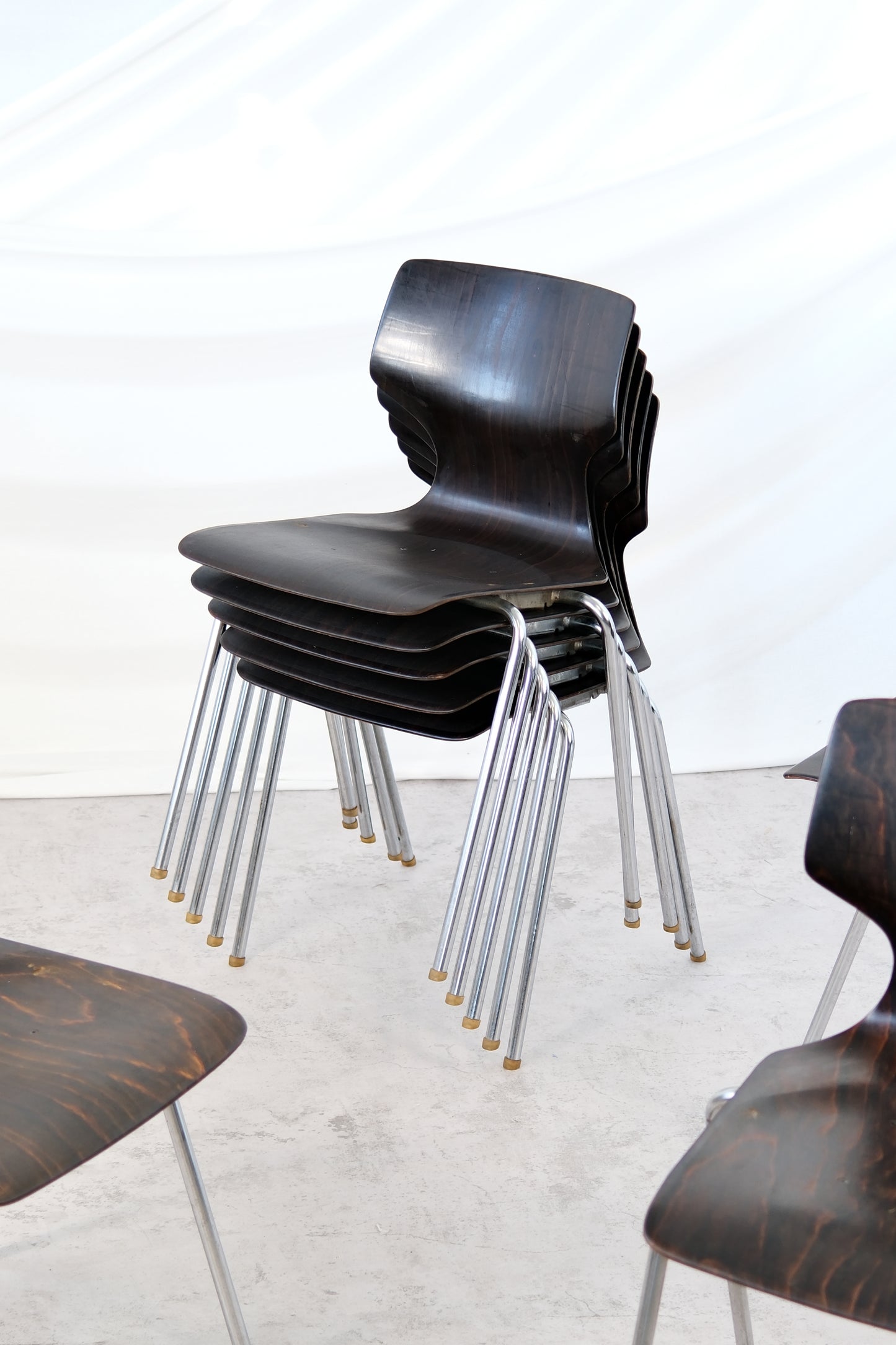 Flötotto Pagholz 1970s Vintage Chrome and Wood Chairs