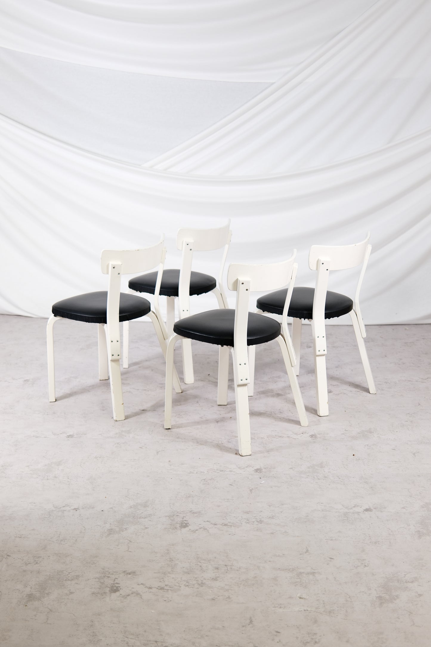 Artek 69 Chairs White Frame with Leather Upholstery (4 pcs)