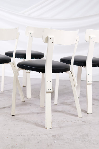 Artek 69 Chairs White Frame with Leather Upholstery (4 pcs)