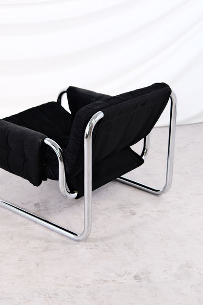 IKEA Borkum Armchair, Black Velvet, Johan Bertil Häggström, 1970s
