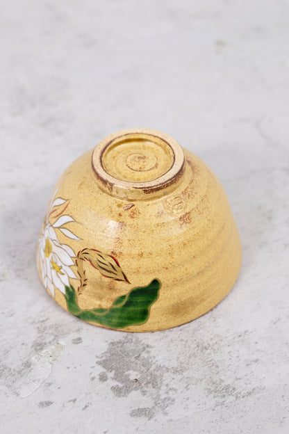 Kyo-yaki Chawan with Hand-Painted Chrysanthemum (with Tomobako)