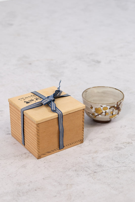 Gyokuhō Kiln – Chawan with White Plum Grove Design (with Tomobako)