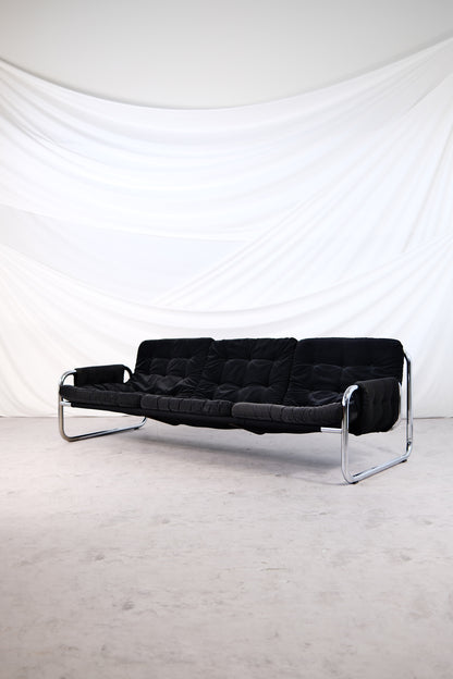 IKEA Borkum 3-Seater Sofa, Black Velvet, Johan Bertil Häggström, 1970s