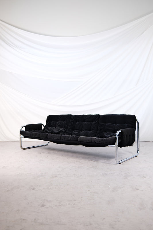 IKEA Borkum 3-Seater Sofa, Black Velvet, Johan Bertil Häggström, 1970s