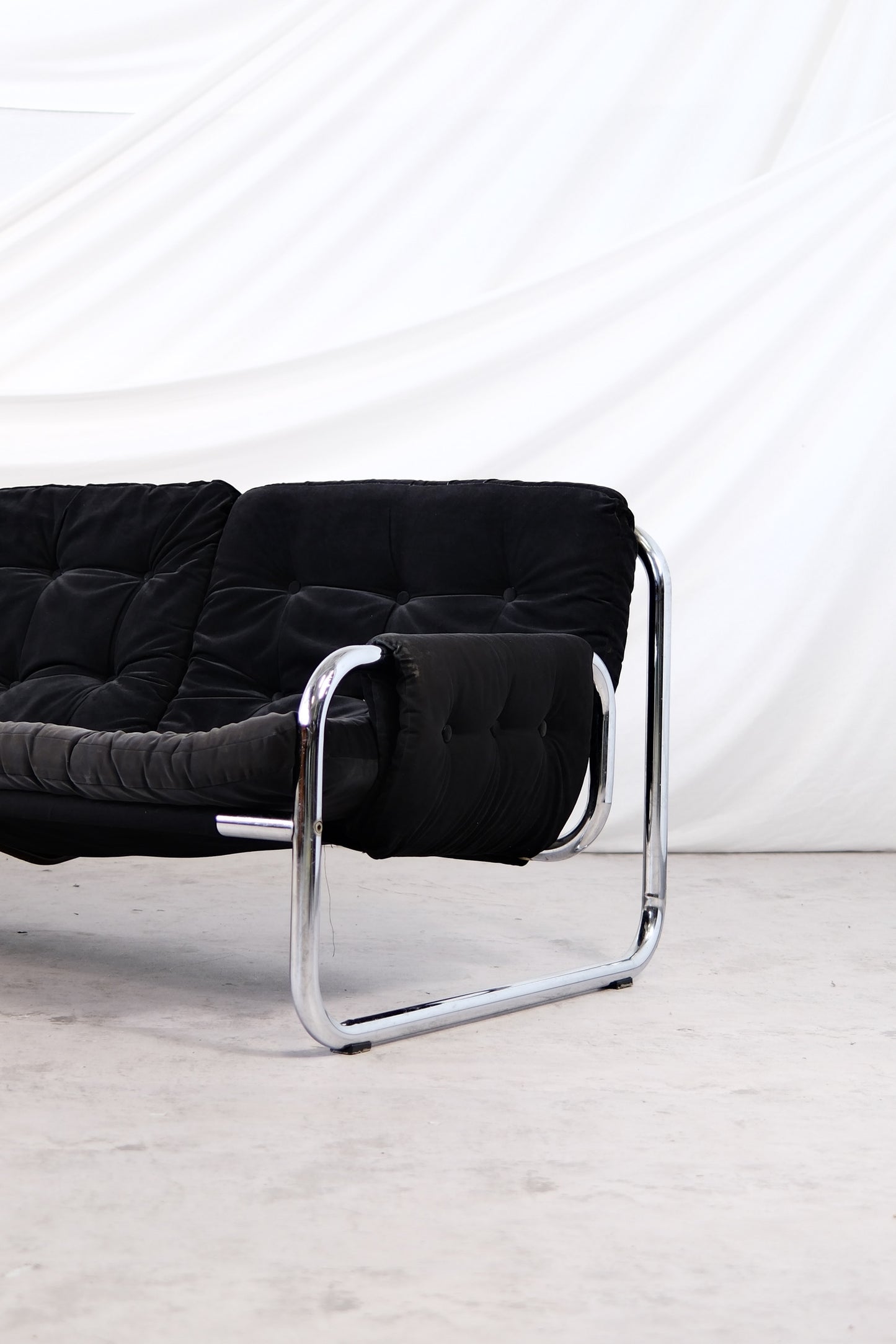 IKEA Borkum 3-Seater Sofa, Black Velvet, Johan Bertil Häggström, 1970s