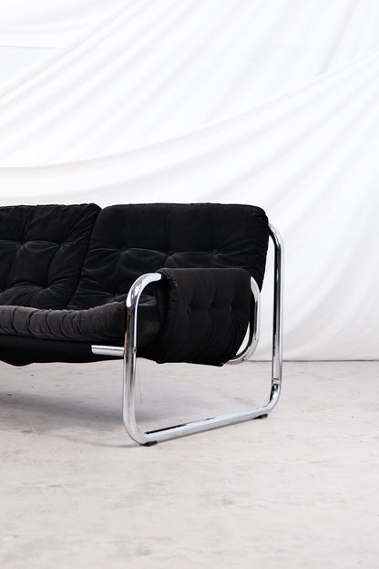 IKEA Borkum 3-Seater Sofa, Black Velvet, Johan Bertil Häggström, 1970s