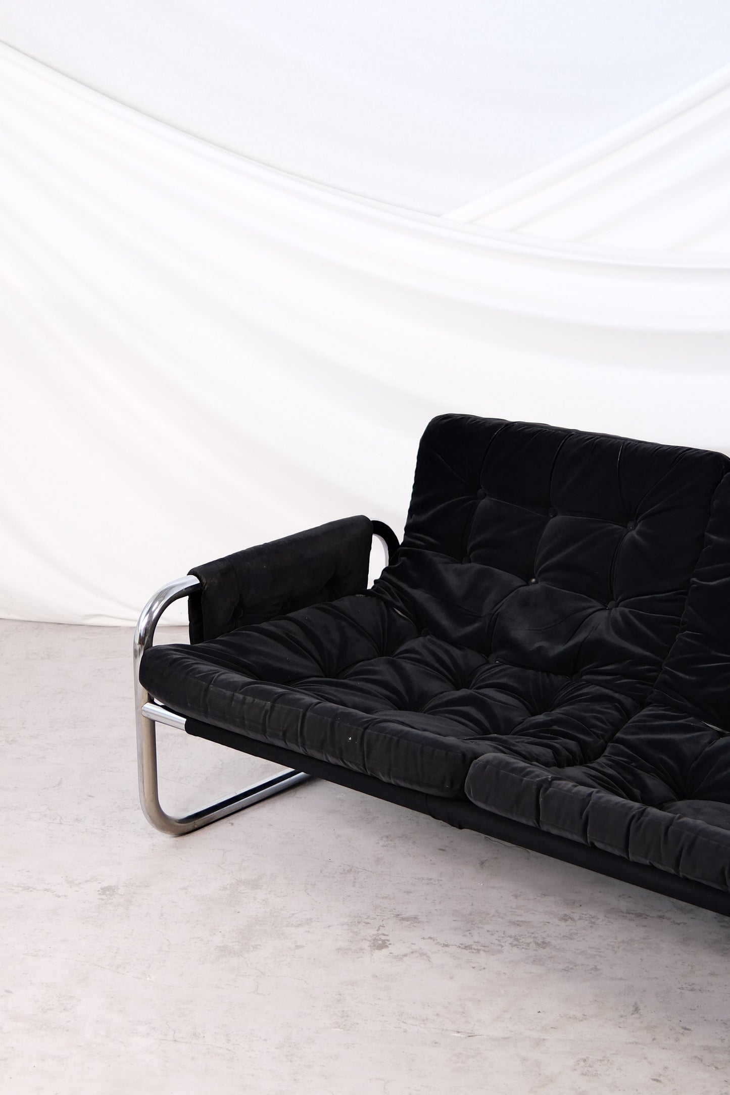 IKEA Borkum 3-Seater Sofa, Black Velvet, Johan Bertil Häggström, 1970s
