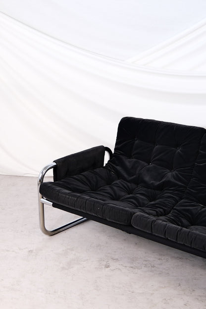 IKEA Borkum 3-Seater Sofa, Black Velvet, Johan Bertil Häggström, 1970s