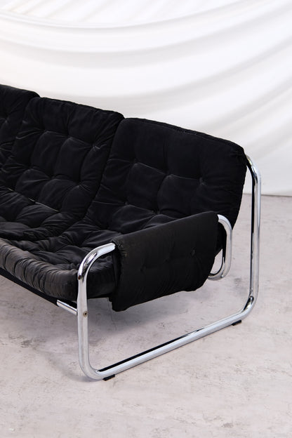 IKEA Borkum 3-Seater Sofa, Black Velvet, Johan Bertil Häggström, 1970s