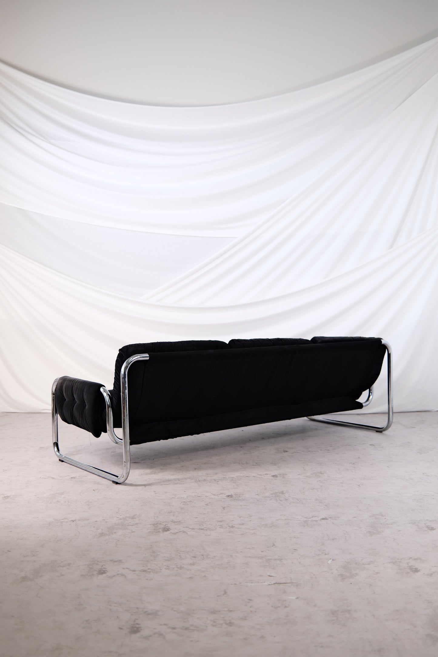 IKEA Borkum 3-Seater Sofa, Black Velvet, Johan Bertil Häggström, 1970s