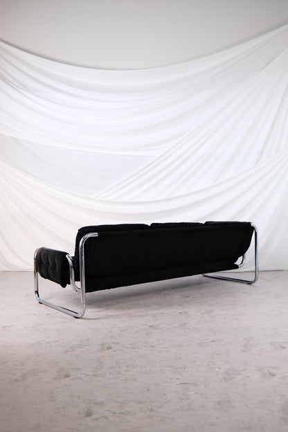 IKEA Borkum 3-Seater Sofa, Black Velvet, Johan Bertil Häggström, 1970s