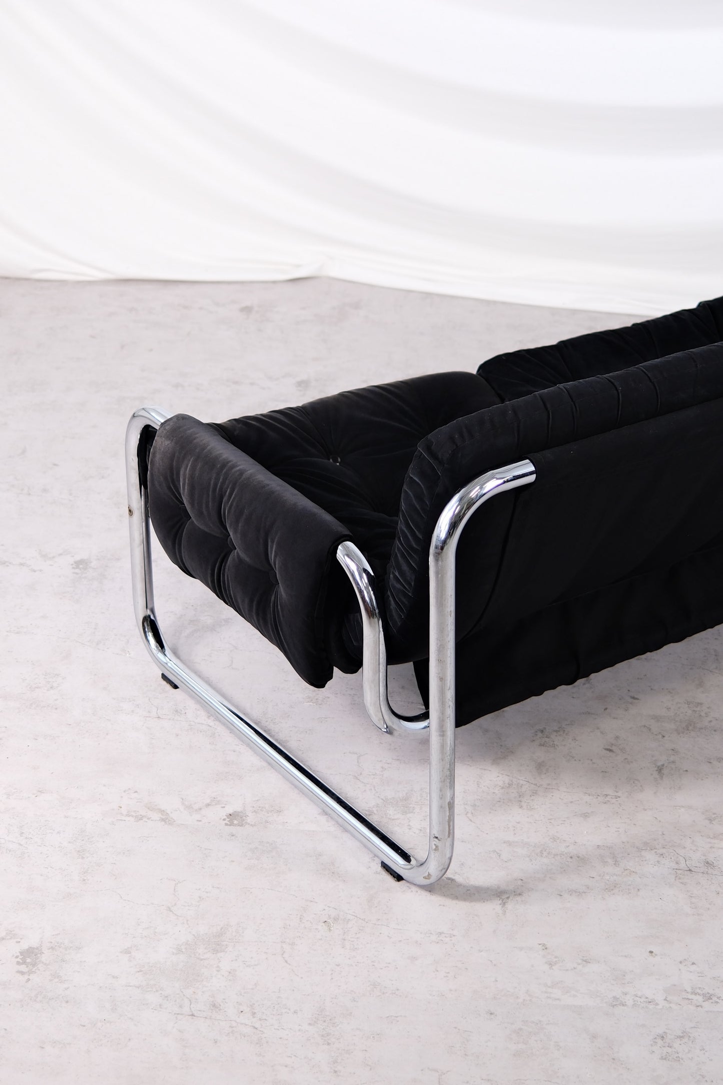 IKEA Borkum 3-Seater Sofa, Black Velvet, Johan Bertil Häggström, 1970s