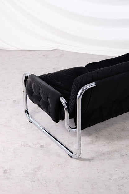 IKEA Borkum 3-Seater Sofa, Black Velvet, Johan Bertil Häggström, 1970s