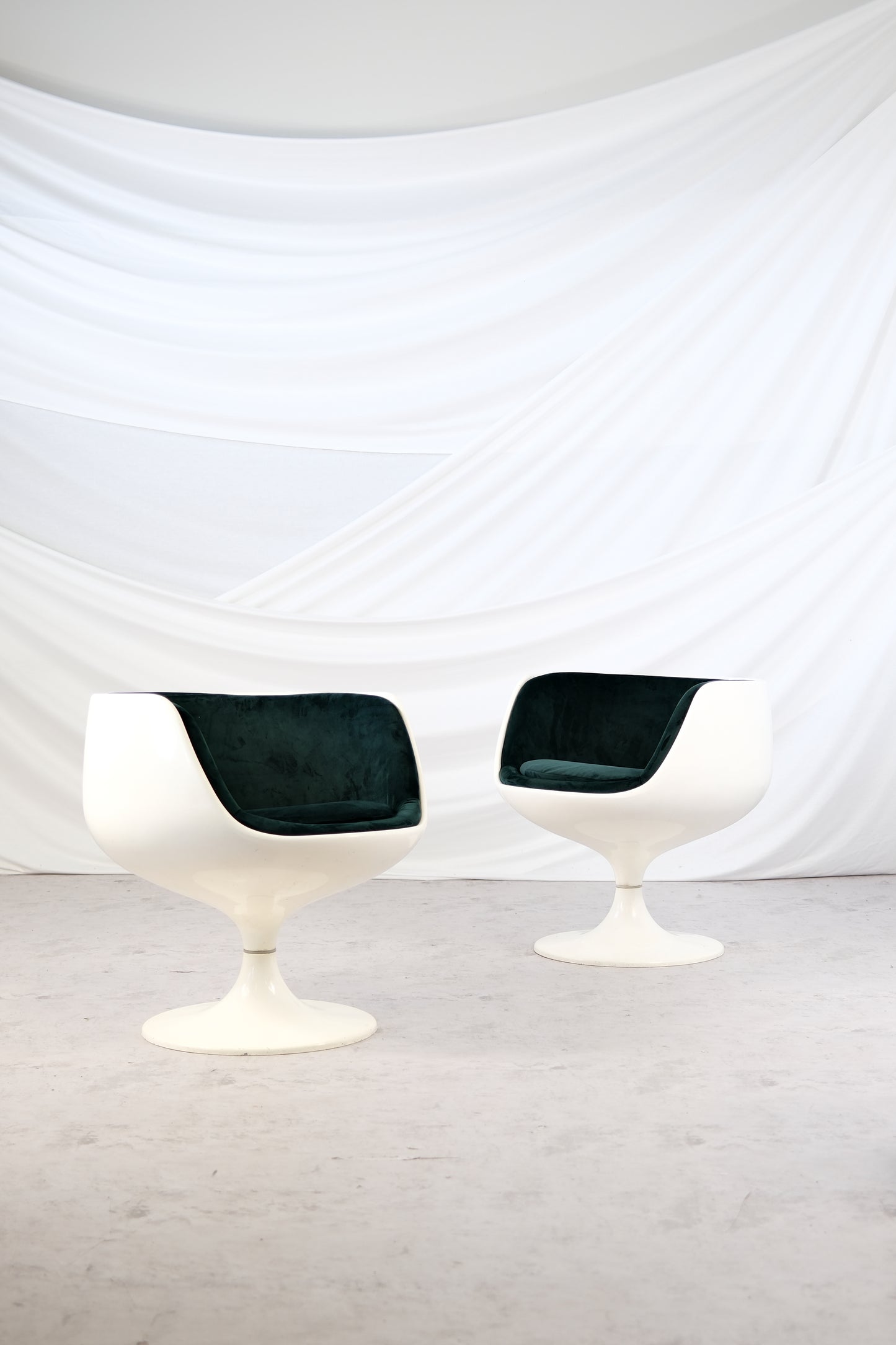 Eero Aarnio ‘Cognac’ Chairs in Emerald Green Velvet