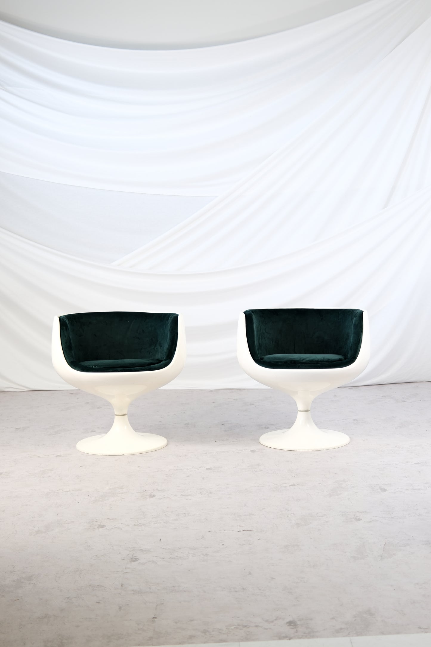 Eero Aarnio ‘Cognac’ Chairs in Emerald Green Velvet