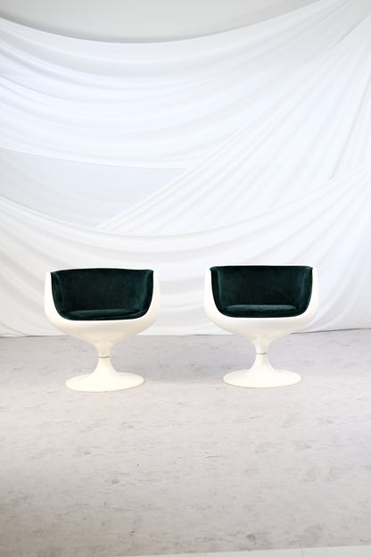 Eero Aarnio ‘Cognac’ Chairs in Emerald Green Velvet