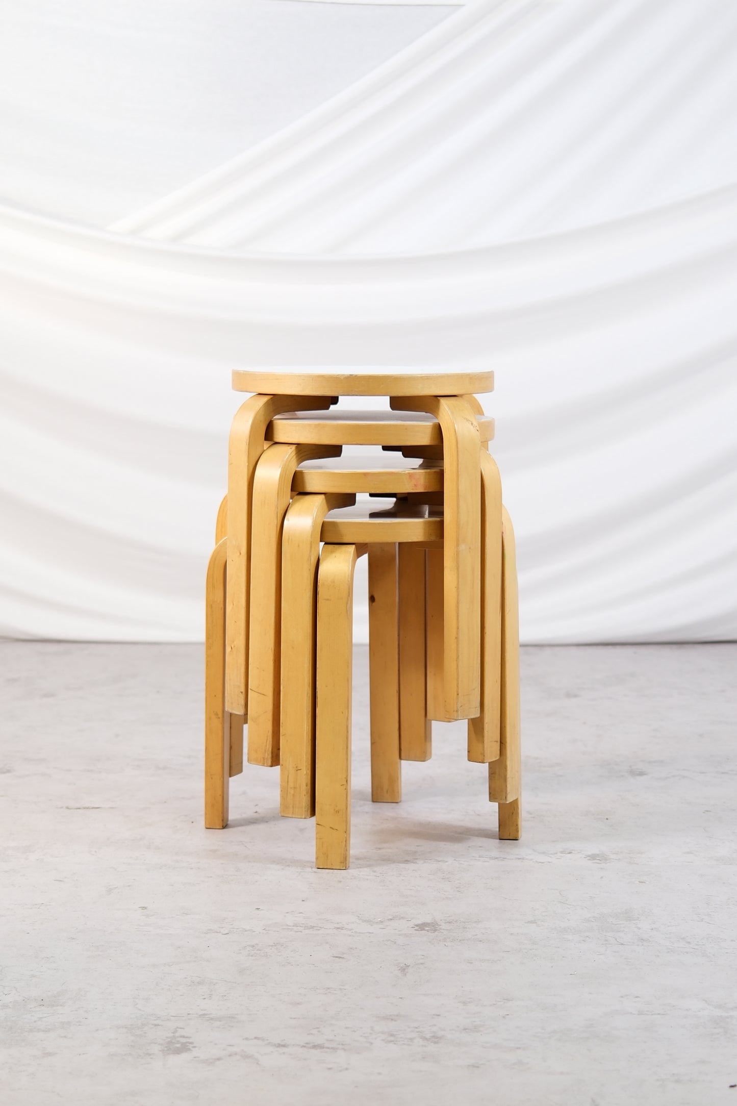 Artek E60 Stools White Laminate, 1980s (3 available)