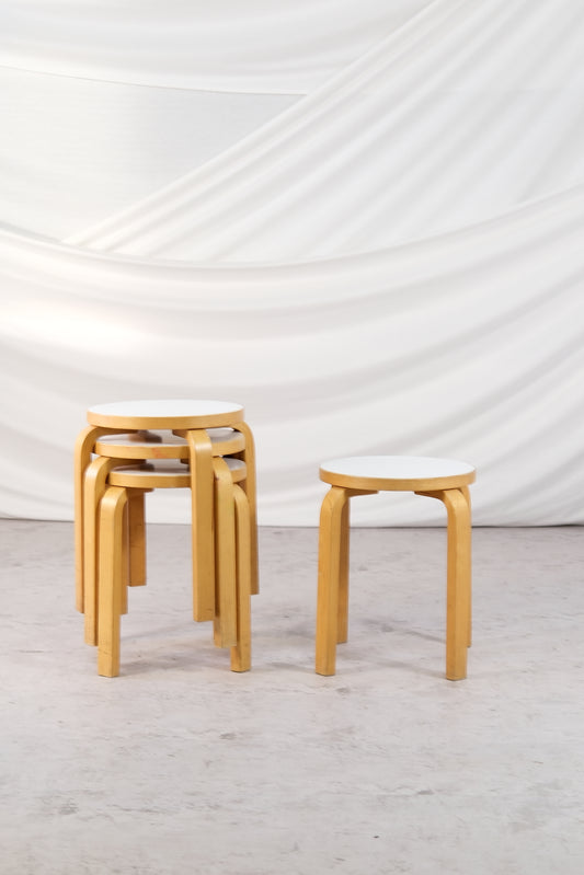 Artek E60 Stools White Laminate, 1980s (4 available)