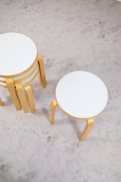 Artek E60 Stools White Laminate, 1980s (3 available)