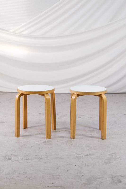 Artek E60 Stools White Laminate, 1980s