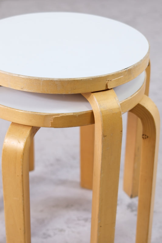 Artek E60 Stools White Laminate, 1980s