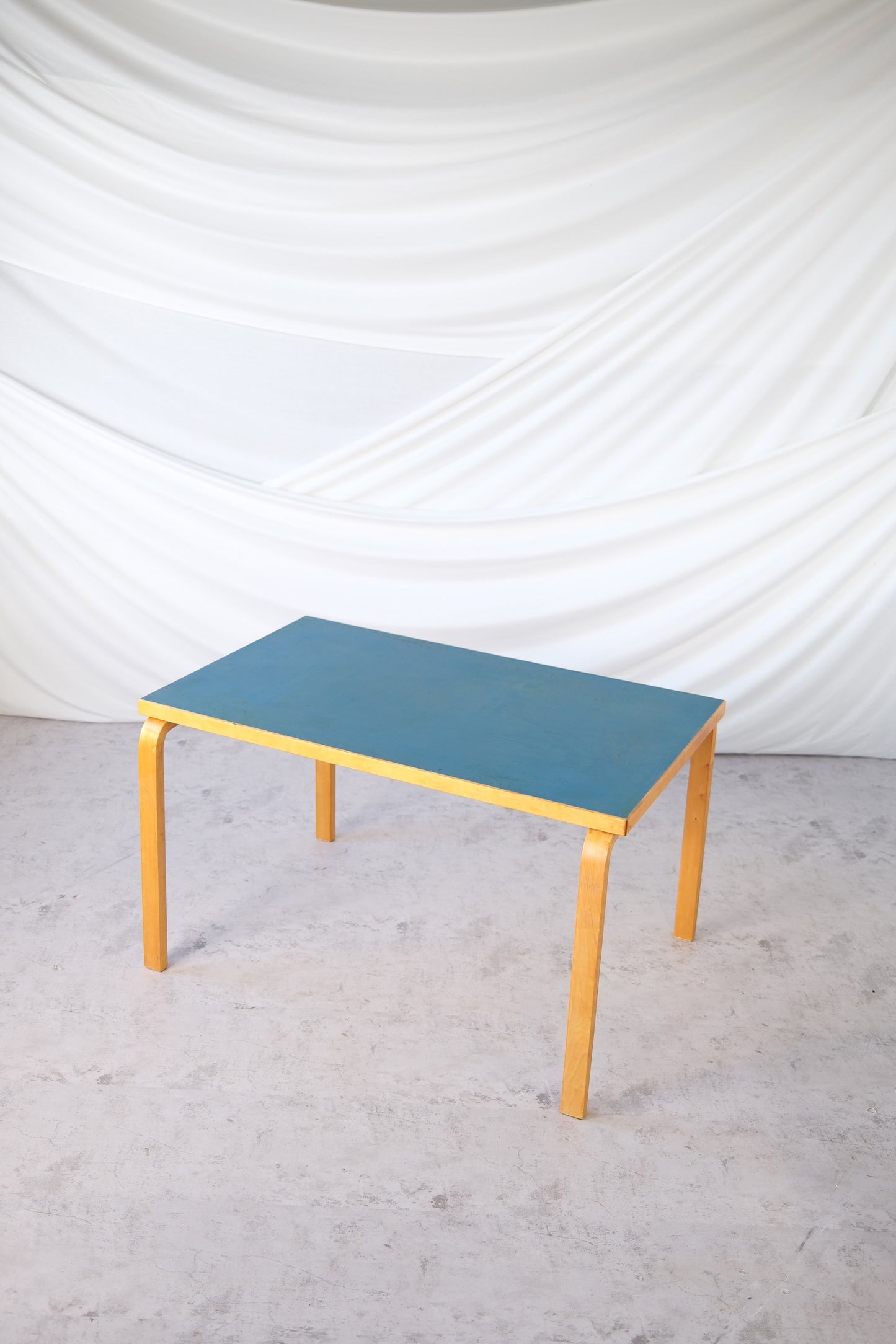 Artek Dining Table with Blue Linoleum Top, 1950s