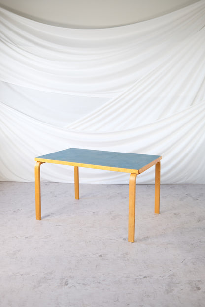 Artek Dining Table with Blue Linoleum Top, 1950s