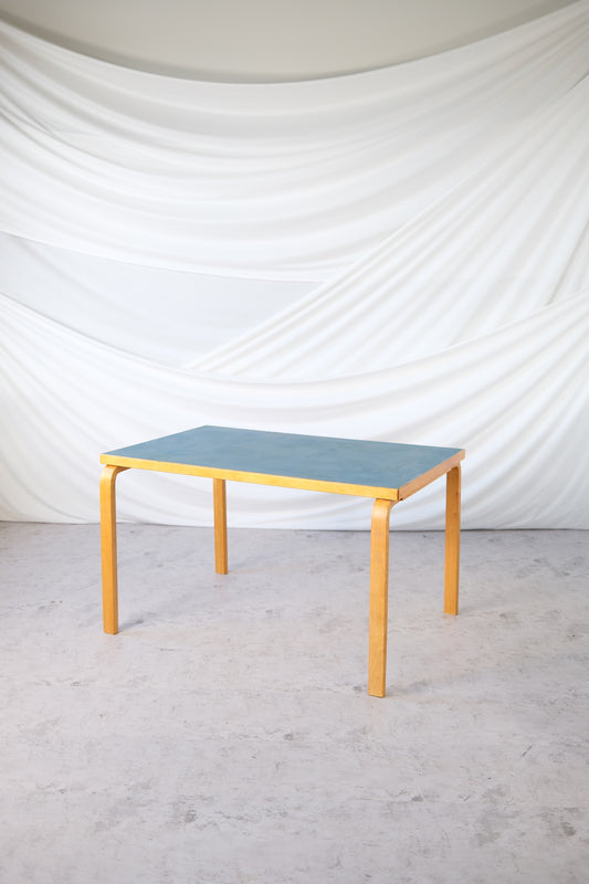Artek Dining Table with Blue Linoleum Top, 1950s