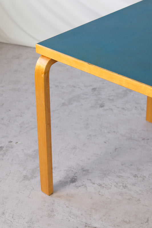 Artek Dining Table with Blue Linoleum Top, 1950s