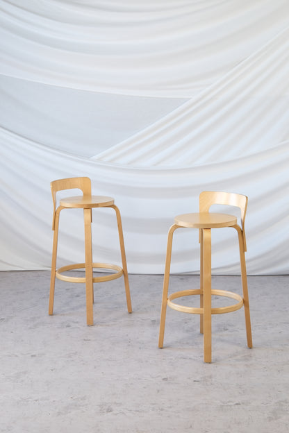 Artek 64 Bar Stools with Backrest by Alvar Aalto, 2006