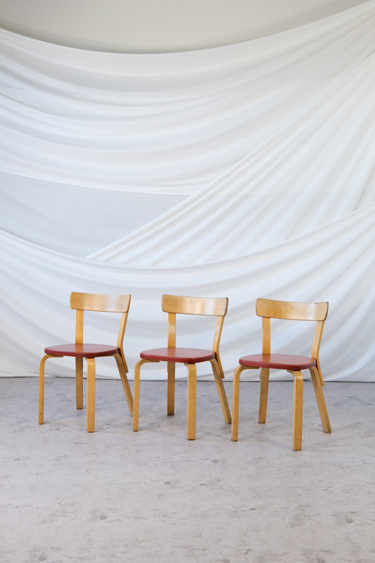 Artek 69 Chairs Red Leather Upholstery