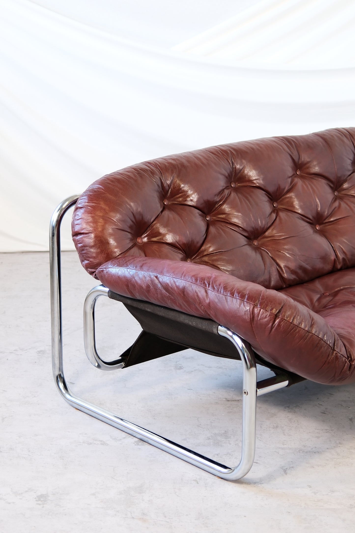 Vintage IKEA 3 Seater Sofa by Johan Bertil Häggström Dark Red Leather, 1970s